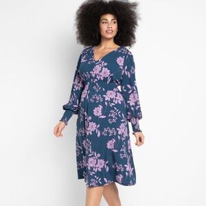 Eloquii Blue and Purple Floral V-Neck Midi Dress Women’s Plus Size 22